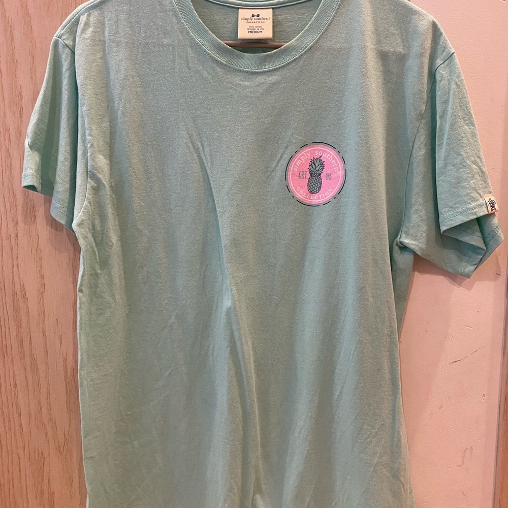 Simply Southern Aqua Tee with Pink Accents